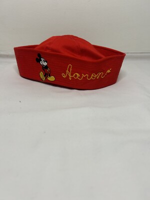 VTG Walt Disney World Mickey Mouse Kids Embroidered Sailor Cap Red “Aaron”-image