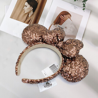 US Loungefly Disney Parks Ears Minnie limited Ribbon Sequin Brown Headband-image