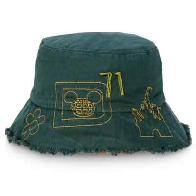 Disney Parks WDW Green & Yellow Raw Edge Reversible Bucket Hat Adult New Ship-image