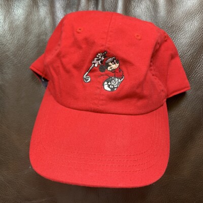 Walt Disney World Golf Mickey Mouse Golfer Swinging Ball Cap Hat 4head Red-image