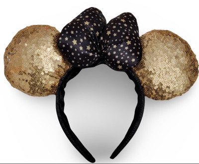 Disney Parks Black Gold Stars Minnie Mouse Bow Sequins Ears Headband Ears-image