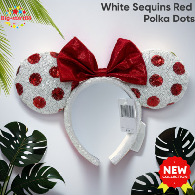 Rare Edition Minnie Ears Disney Parks White Sequins Red Polka Dots Headband-image