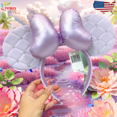 Japan Tokyo Disney Parks Resort Ears HeadBand Minnie Mouse Ribbon Purple US-image