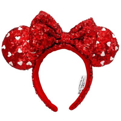 Mickey Mouse Red Heart Sequin Bow Cute Minnie Ears Disney Park Headband 2022-image