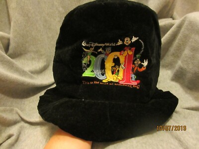 WALT DISNEY WORLD 2001 CELEBRATION BLACK VELVET TOP HAT EMBROIDERED-image