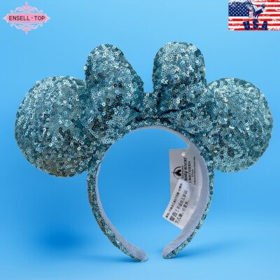 Disney Parks Tokyo Minnie Mouse Ears Aqua Blue Sequin Bow Headband-image