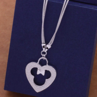 NEW SILVER PLATED MICKEY MOUSE HEART NECKLACE WALT DISNEY WORLD JEWELRY MINNIE-image