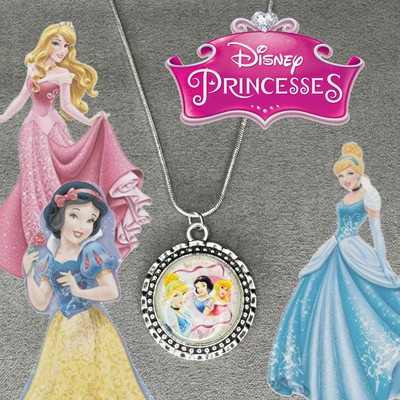 DISNEY PRINCESSES 925 Silver Necklace & Handmade Cabochon Pendant Gift ✨ NEW-image