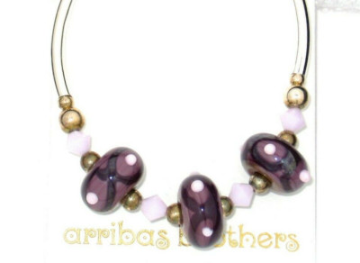 Disney Park Arribas Bros Bracelet✿ .925 Sterling Silver Hand Lampwork Glass Bead-image