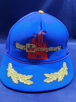 Vintage Walt Disney World Hat Blue Micky Mouse Castle Snapback  Trucker Cap NEW-image