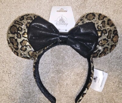NEW Disney Parks Animal Kingdom Leopard Print Black Bow Minnie Ears Headband -image