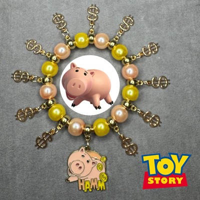 TOY STORY HAMM Handmade Gold Elastic Steel Spring Charm Bracelet Gift ✨ NEW-image