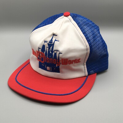 VTG Walt Disney World Snapback Hat Adult Olympian Trucker 80s Red White Blue-image
