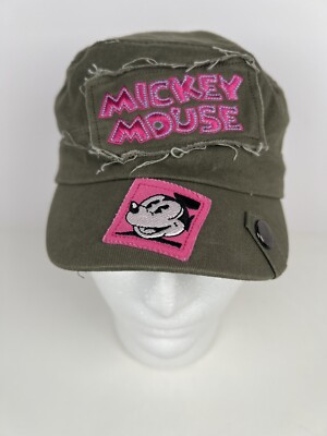 Mickey Mouse Green Pink Cadet Cap Walt Disney World Resort Distressed Youth NWT-image