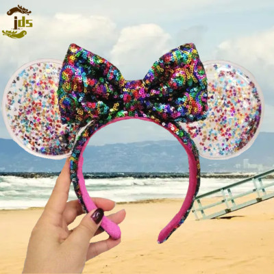 Disney Park Sparkle Minnie Mickey Ears Rainbow Star Confetti Sequin Headband-image