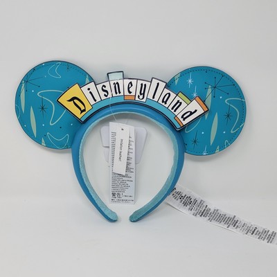 NWT Disney Parks Disneyland Retro Marquee Sign Blue Mickey Ears Headband 2023-image