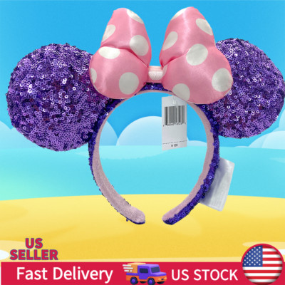 Disney Parks Minnie Pink Polka Dot Purple Sequin Ears  Headband 2025 US  lovely-image
