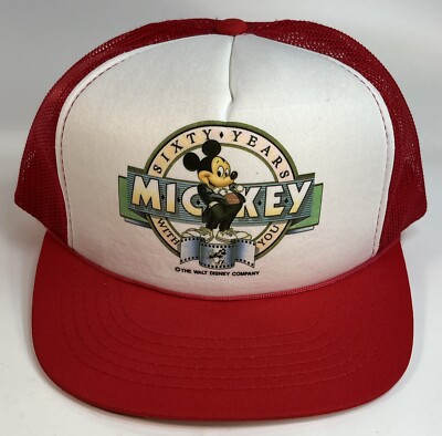 Vtg 80's Walt Disney World Hat Mesh Snapback Trucker Mickey Mouse 60 Years NEW-image