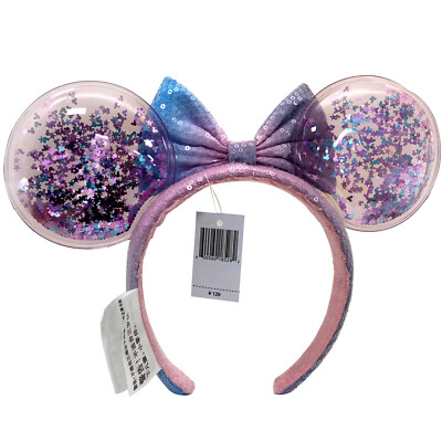 Shanghai Disney,Parks Pink Puple Bow Sequins Minnie Confetti Star ears Headband,-image