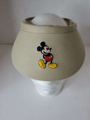 Vtg Walt Disney World Mickey Mouse Sun Visor Womens Khaki / Tan Embroidered Hat-image