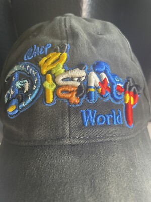 Walt Disney World Black Strpback Baseball Hat Cap Mickey Black Embroidered Adult-image