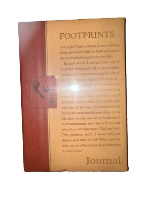 Christian Art Gifts Brown Faux Leather Journal, Footprints 2005 New Sealed-image