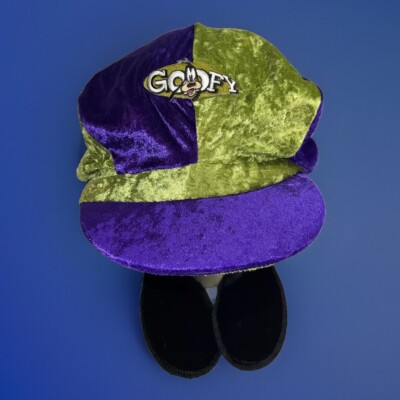 Goofy Velvety Plush Floppy Hat Ears Walt Disney World Round Retro Purple Green-image