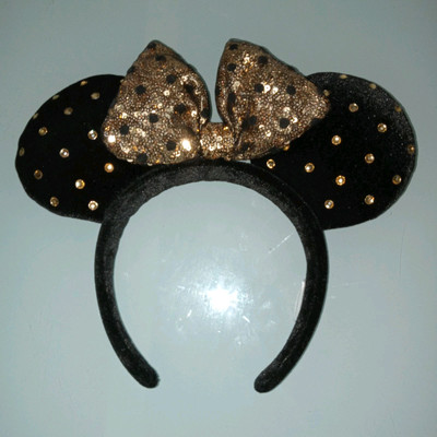 Disney Parks Gold Sequin Polka Dot Black Velvet Limited Headband Ears Minnie-image