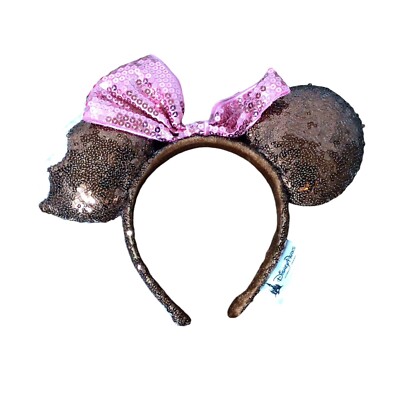Disney Parks Minnie Mickey Ears Chocolate Ice Cream Bar Sequins Headband w/ Bow-image