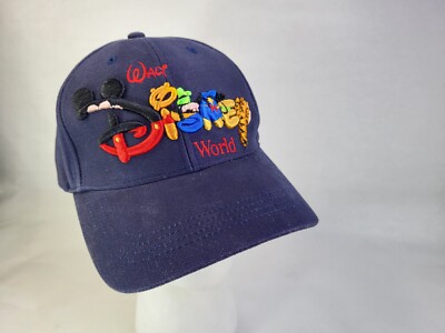 Vintage Walt Disney World SnapBack Hat Cap Blue Character Letters-image