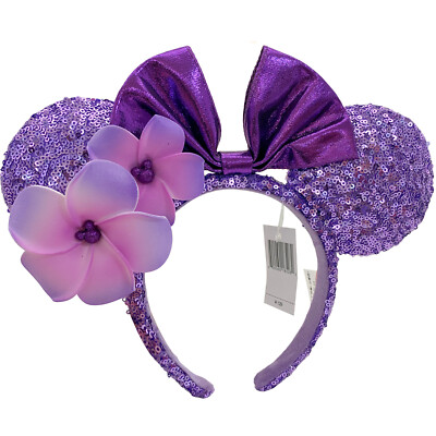 DisneyParks Purple Minnie Plumeria Aulani Hawaii Mouse Sequins Mickey Ears-image