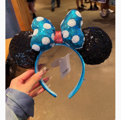 Disney‘Parks Sequins Bow Polka Dot Sun Flower Minnie Mickey Mouse Ears Headband-image