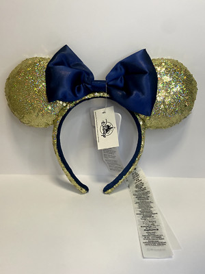 Disney Parks WDW 50th Anniversary Mickey Ears Minnie Ears Gold/Blue Sequin NWT -image