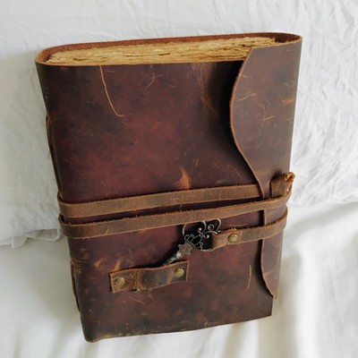 Genuine Leather Journal Vintage Rustic Leather Bound Journal  Deckle Edge Paper-image