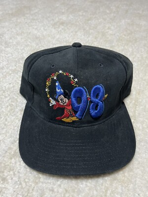 Vintage 90s Walt Disney World Magic Kingdom Mickey Mouse 1998 Black Snapback Hat-image