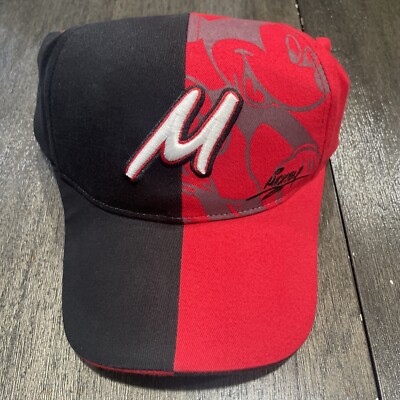 VTG Walt Disney World Mickey Mouse Two Tone Red & Black Hook and Loop Hat Cap-image