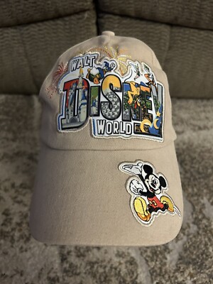 Vintage Mickey Mouse Walt Disney World Baseball Hat Strap Adjustable Tan Awesome-image