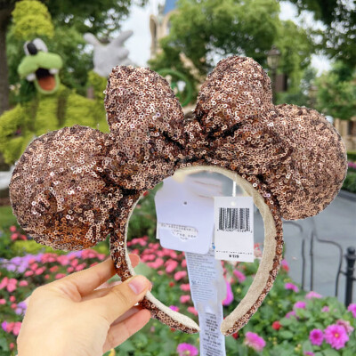 US Loungefly Disney Parks Ears Minnie limited Ribbon Sequin Brown Headband-image