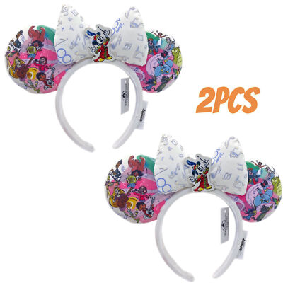 2pcs Disney~ 100 Years Rare Mickey & Friends Ears Minnie Mouse Bow Headband Ears-image