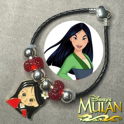 MULAN Princess Handmade Black Braided Leather 3mm Snake Chain Charm Bracelet✨NEW-image
