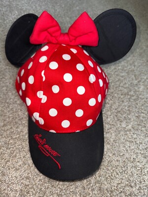 Walt Disney World Minnie Mouse Ears Youth  Baseball Cap Red/Black Polka Dot Hat-image