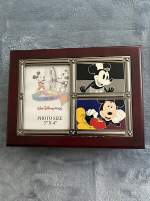 WALT DISNEY WORLD PHOTO FRAME JEWELRY,TRINKET BOX 3X4 PHOTO BLACK VELVET LINED-image
