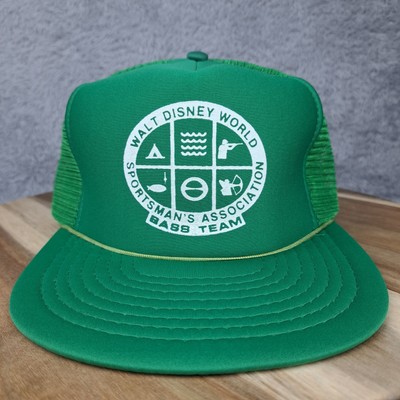 Vintage Walt Disney World Hat Cap Snapback Rope Trucker Green Bass Fishing Team-image