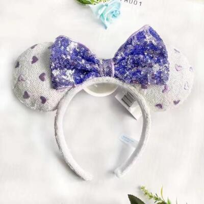 Minnie Ears Purple Heart Sequin Bow Exclusive Disney Parks New Headband-image