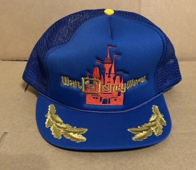 Walt Disney World Vintage Adult 80's Mesh Snapback Trucker Hat Cap Gold Leaf NOS-image