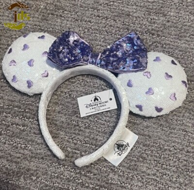 Purple Heart Sequin Bow Disney Parks Cute Edition Minnie Ears New Headband-image