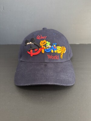 Vintage Walt Disney World Embroidered Script Logo Snapback Hat Navy Blue Adult-image