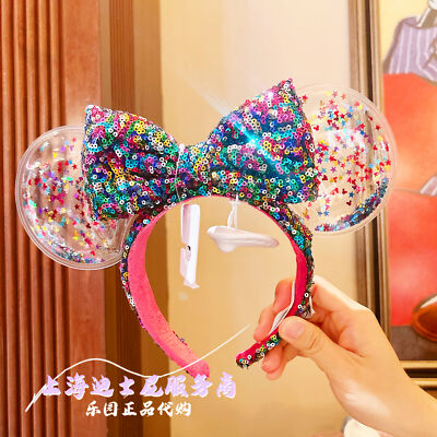 Disney Parks Rainbow Confetti Sequin Minnie Mouse Ears Bow Headband US-image