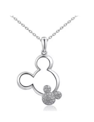 MICKEY MOUSE NECKLACE WALT DISNEY WORLD LAND JEWELRY MINNIE SILVER PLATED USA-image