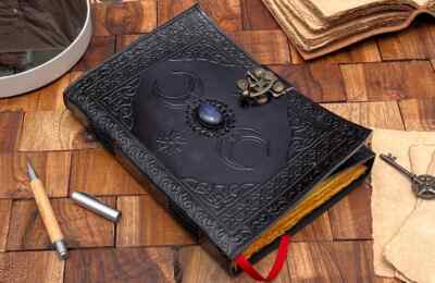 Black Triple Moon Witches Spell Book of Shadows Grimoire Spiritual Chakra Gifts-image